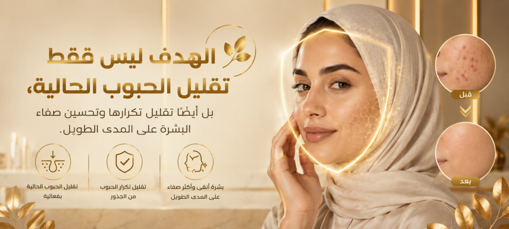 الهدف ليس فقط تقليل الحبوب الحالية، بل أيضًا تقليل تكرارها وتحسين صفاء البشرة على المدى الطويل.